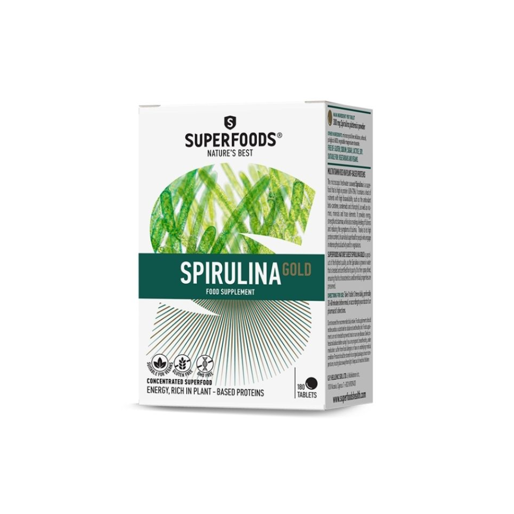 7290002427094 - 2023-10-24T120931.454 Superfoods Spirulina Gold Eubias, Tablets, 180 x 300mg - Image 1