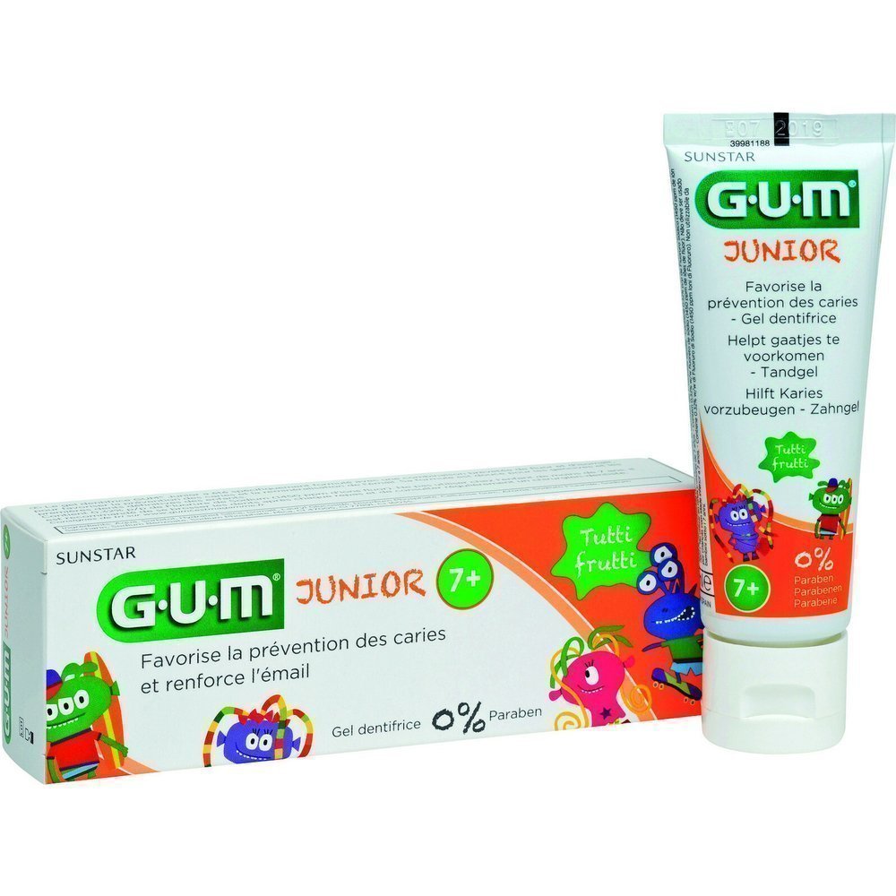 Gum-Sunstar-Junior-7-Toothpaste-166 Gum 3004 Junior Monster Tutti Frutti, Toothpaste, 50ml x 7+years - Image 1
