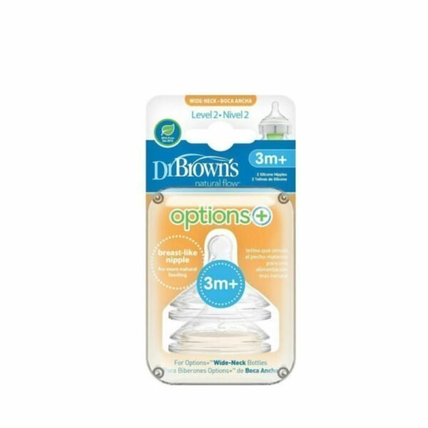 Dr. Brown's Wide-Neck Option+ Level 2, Nipples, 2-pack x 3m+