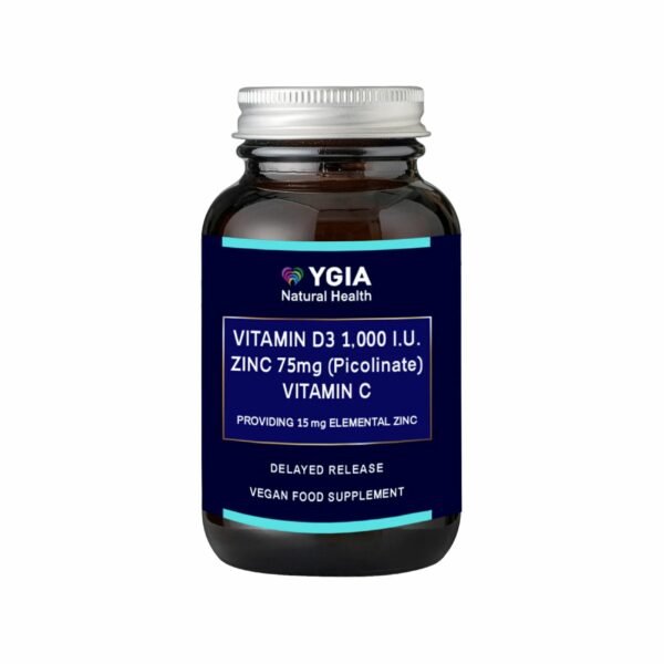 Ygia Zinc & Vitamin D3 & Vitamin C, Vegicaps, 60 x 75mg+1000iu+615mg
